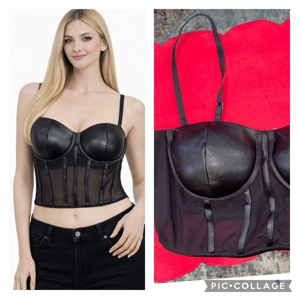 Haute Monde faux leather sheer bustier